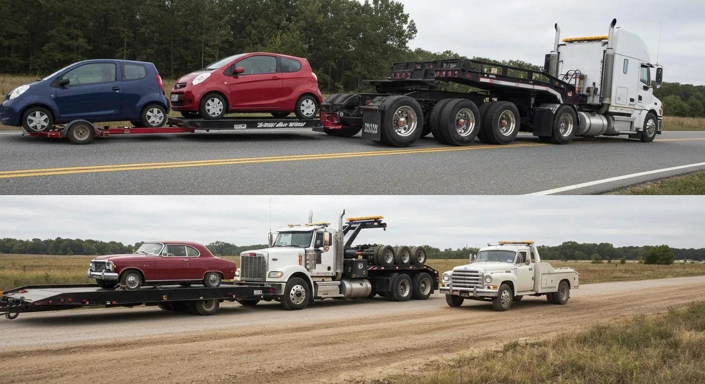 Various vehicle types requiring different towing methods